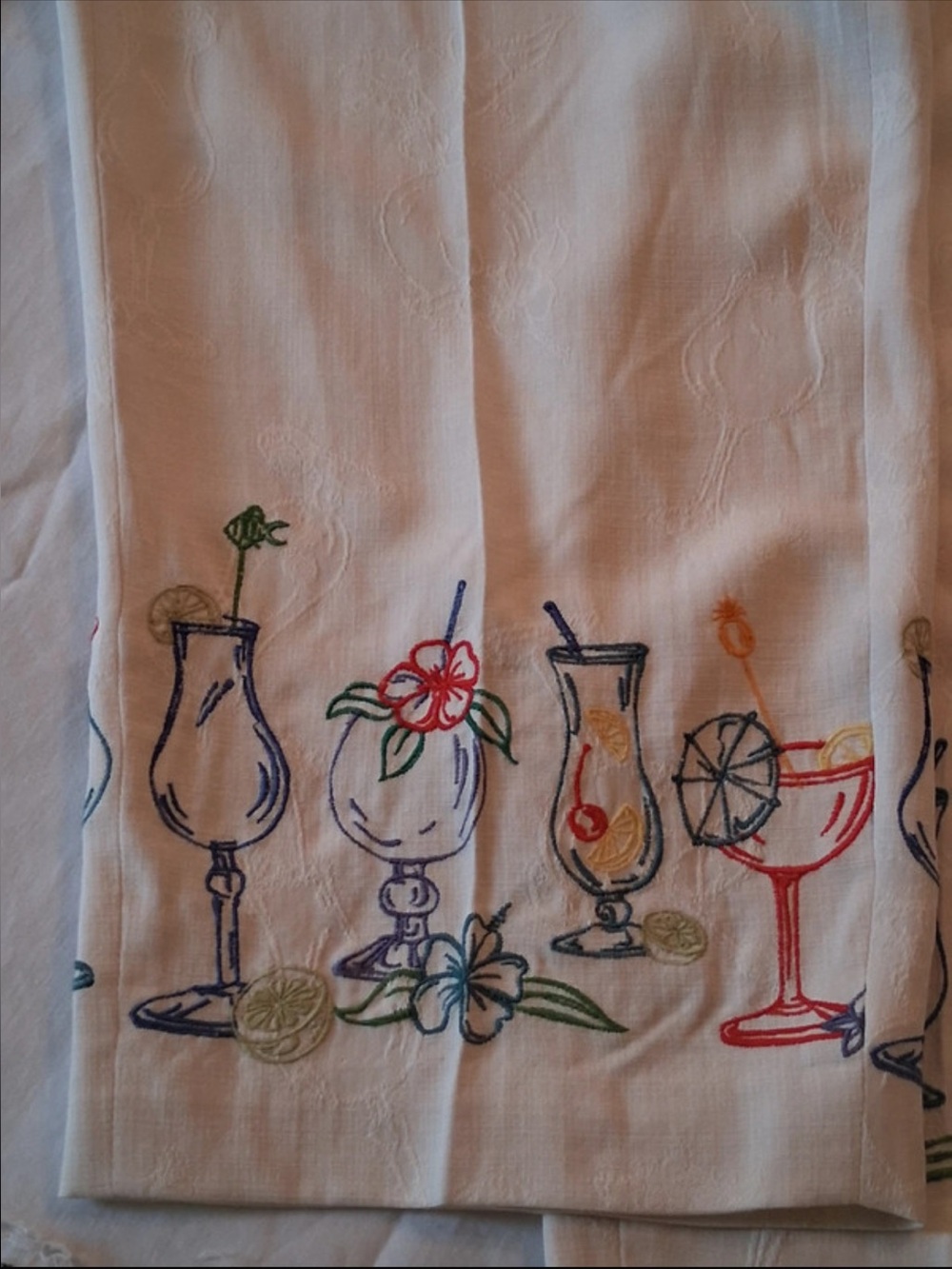 Tommy Bahama White Silk Pants W/ Whimsical Colorful Cocktail Embroidery Sz 8 EUC